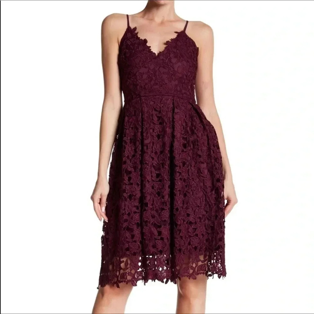 Love...Ady Lace Fit Flare Lined Purple Dress NWT v6x